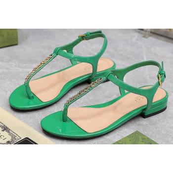 Gucci Signoria thong sandals 782415 in patent leather Green 2024 (hongyang-24040308)