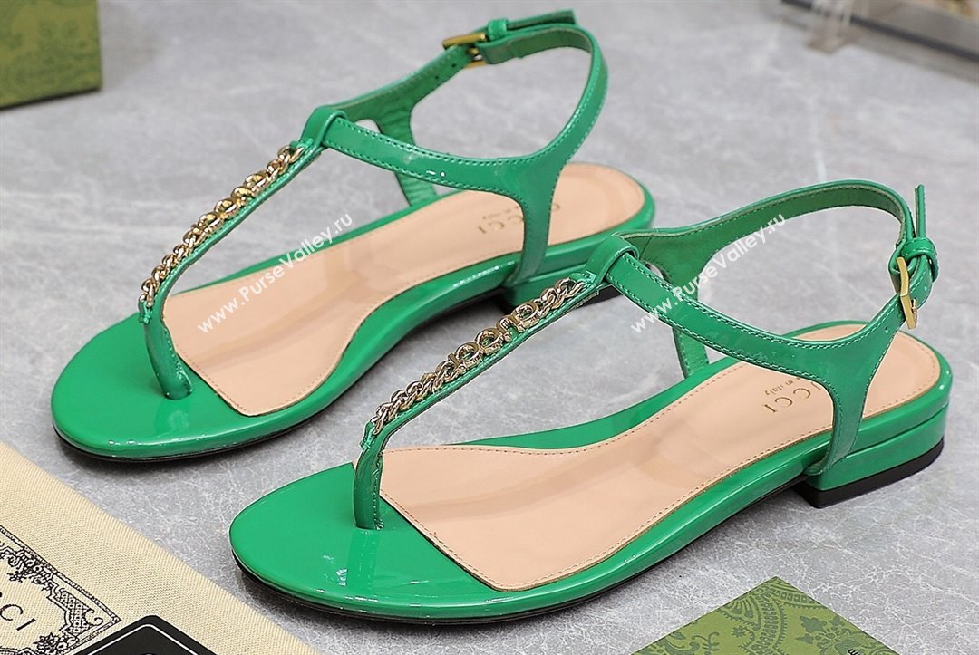 Gucci Signoria thong sandals 782415 in patent leather Green 2024 (hongyang-24040308)