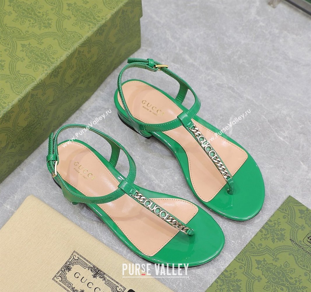 Gucci Signoria thong sandals 782415 in patent leather Green 2024 (hongyang-24040308)