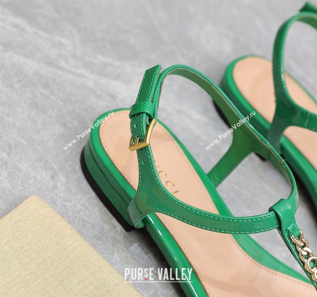 Gucci Signoria thong sandals 782415 in patent leather Green 2024 (hongyang-24040308)