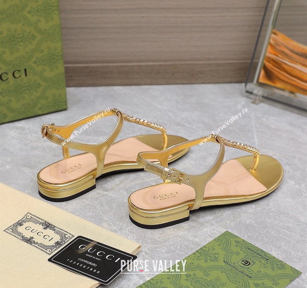 Gucci Signoria thong sandals 782415 in patent leather Gold 2024 (hongyang-24040310)