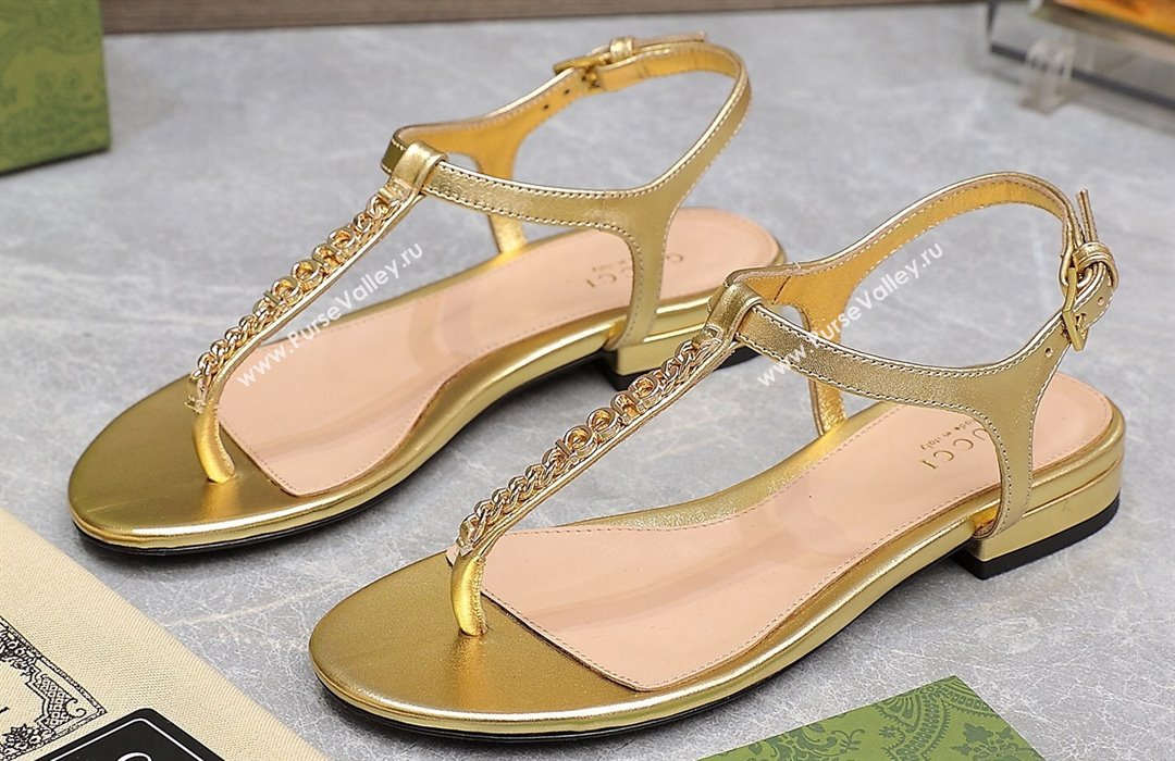 Gucci Signoria thong sandals 782415 in patent leather Gold 2024 (hongyang-24040310)