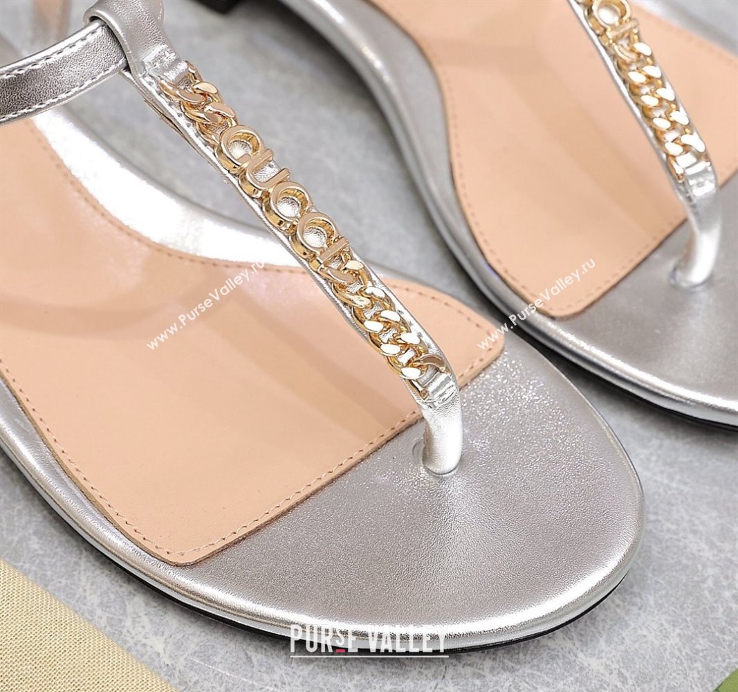 Gucci Signoria thong sandals 782415 in patent leather Silver 2024 (hongyang-24040311)