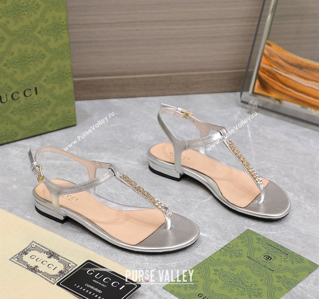 Gucci Signoria thong sandals 782415 in patent leather Silver 2024 (hongyang-24040311)