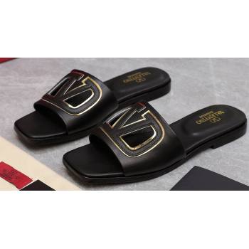 Valentino Vlogo Cut-Out Calfskin Slide Sandals Black 2024 (hongyang-24040801)