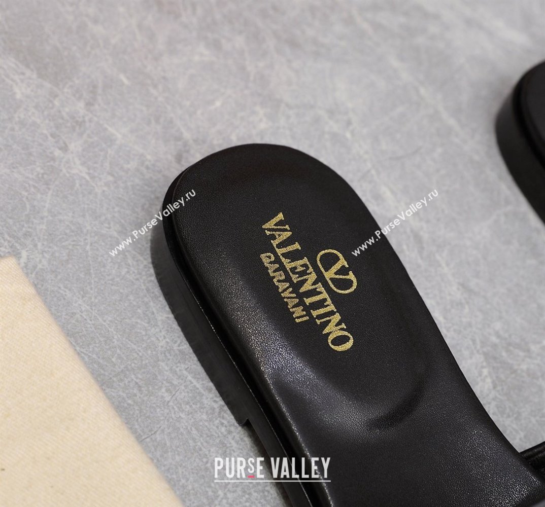 Valentino Vlogo Cut-Out Calfskin Slide Sandals Black 2024 (hongyang-24040801)