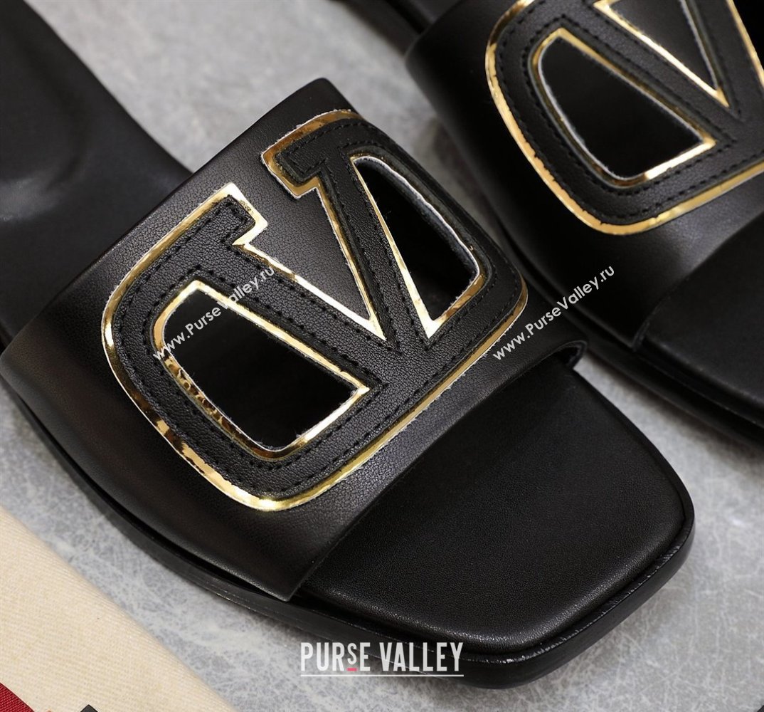 Valentino Vlogo Cut-Out Calfskin Slide Sandals Black 2024 (hongyang-24040801)