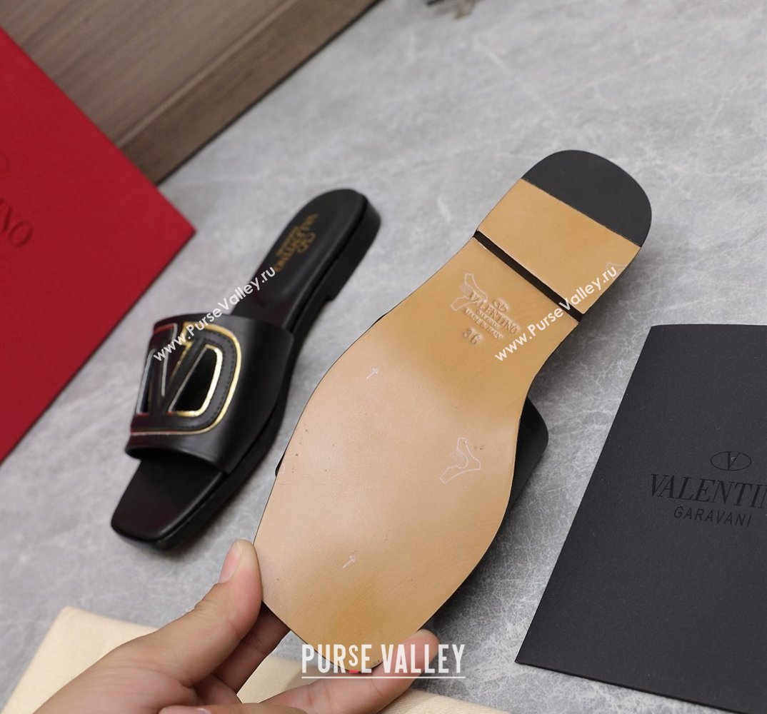 Valentino Vlogo Cut-Out Calfskin Slide Sandals Black 2024 (hongyang-24040801)