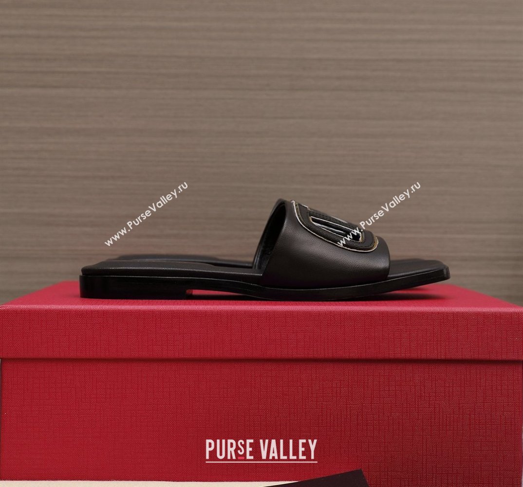 Valentino Vlogo Cut-Out Calfskin Slide Sandals Black 2024 (hongyang-24040801)