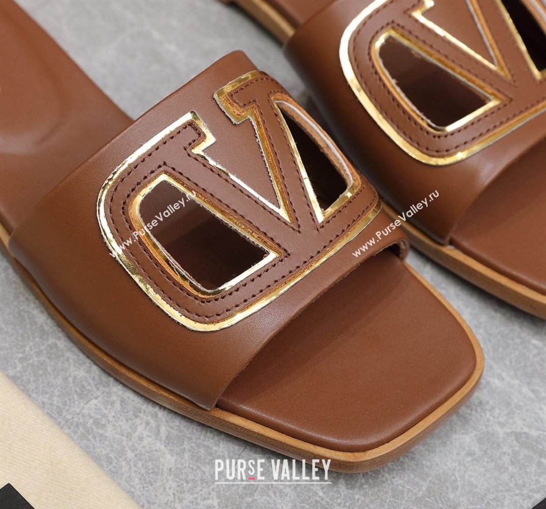 Valentino Vlogo Cut-Out Calfskin Slide Sandals Brown 2024 (hongyang-24040804)