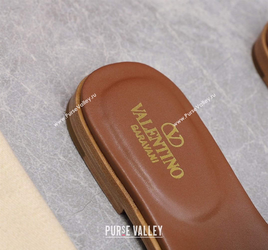 Valentino Vlogo Cut-Out Calfskin Slide Sandals Brown 2024 (hongyang-24040804)
