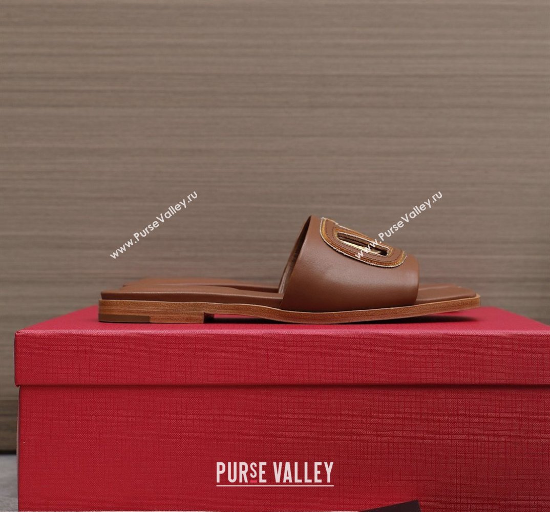 Valentino Vlogo Cut-Out Calfskin Slide Sandals Brown 2024 (hongyang-24040804)