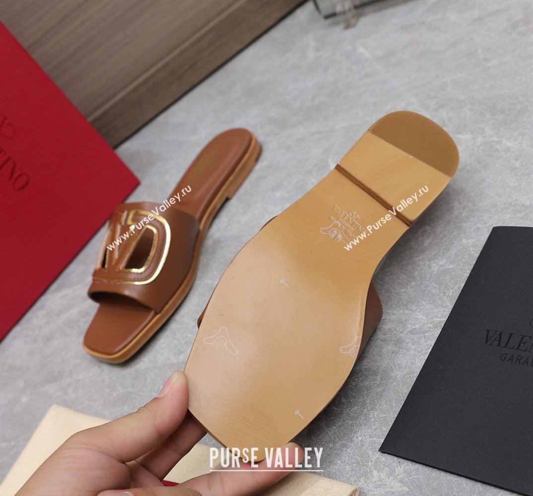 Valentino Vlogo Cut-Out Calfskin Slide Sandals Brown 2024 (hongyang-24040804)