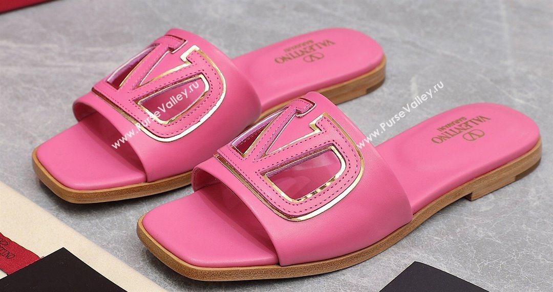Valentino Vlogo Cut-Out Calfskin Slide Sandals Pink 2024 (hongyang-24040805)