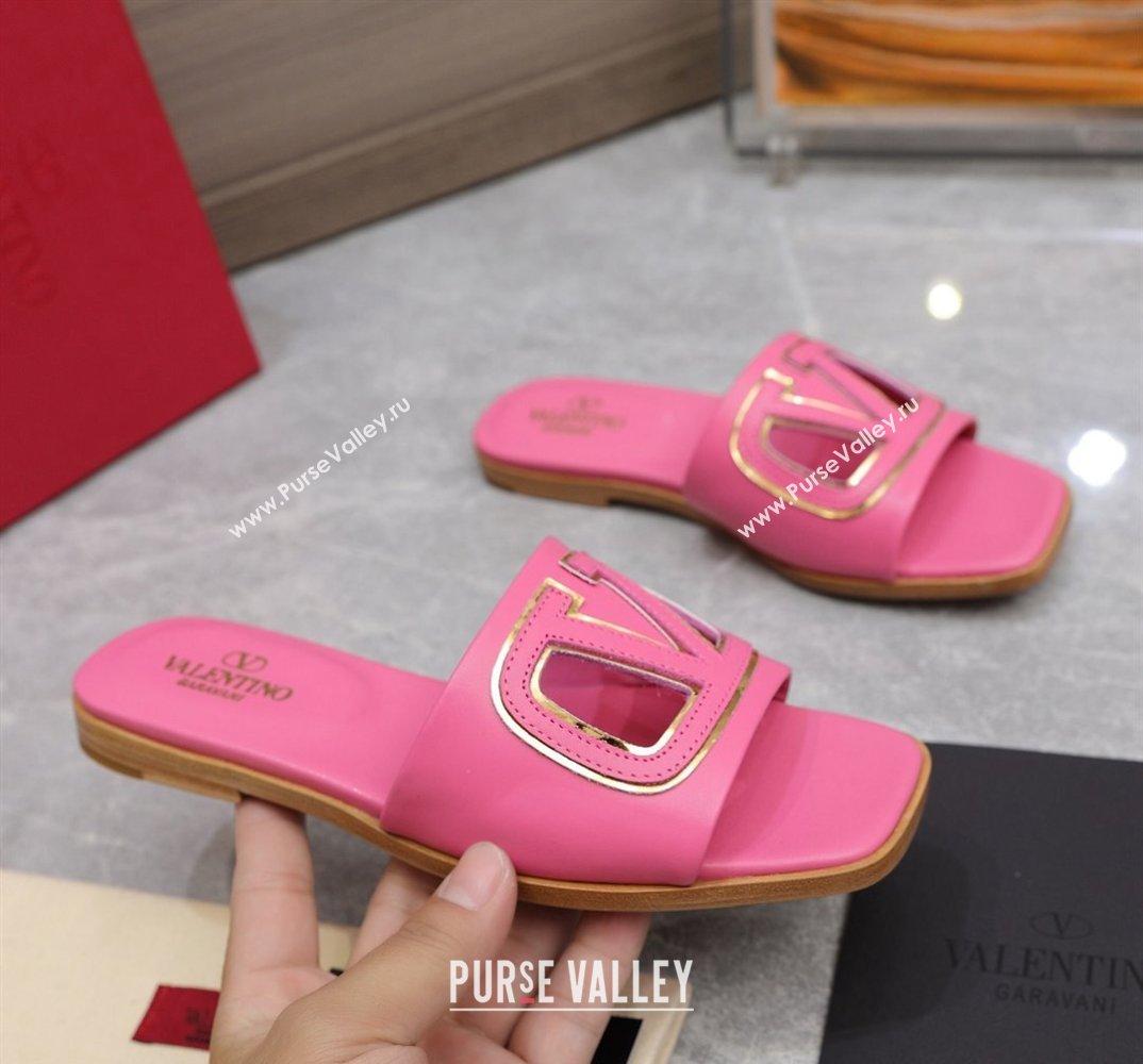 Valentino Vlogo Cut-Out Calfskin Slide Sandals Pink 2024 (hongyang-24040805)