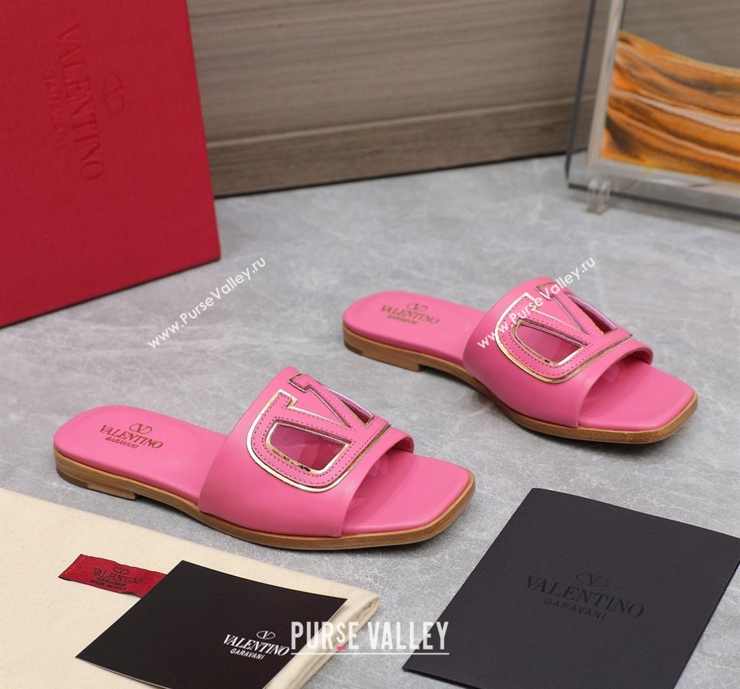 Valentino Vlogo Cut-Out Calfskin Slide Sandals Pink 2024 (hongyang-24040805)