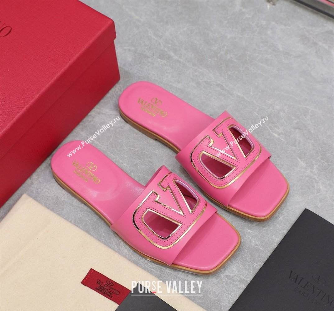 Valentino Vlogo Cut-Out Calfskin Slide Sandals Pink 2024 (hongyang-24040805)