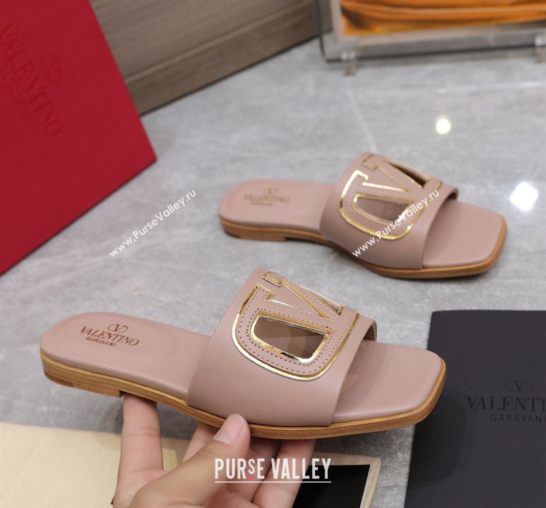 Valentino Vlogo Cut-Out Calfskin Slide Sandals Nude 2024 (hongyang-24040803)