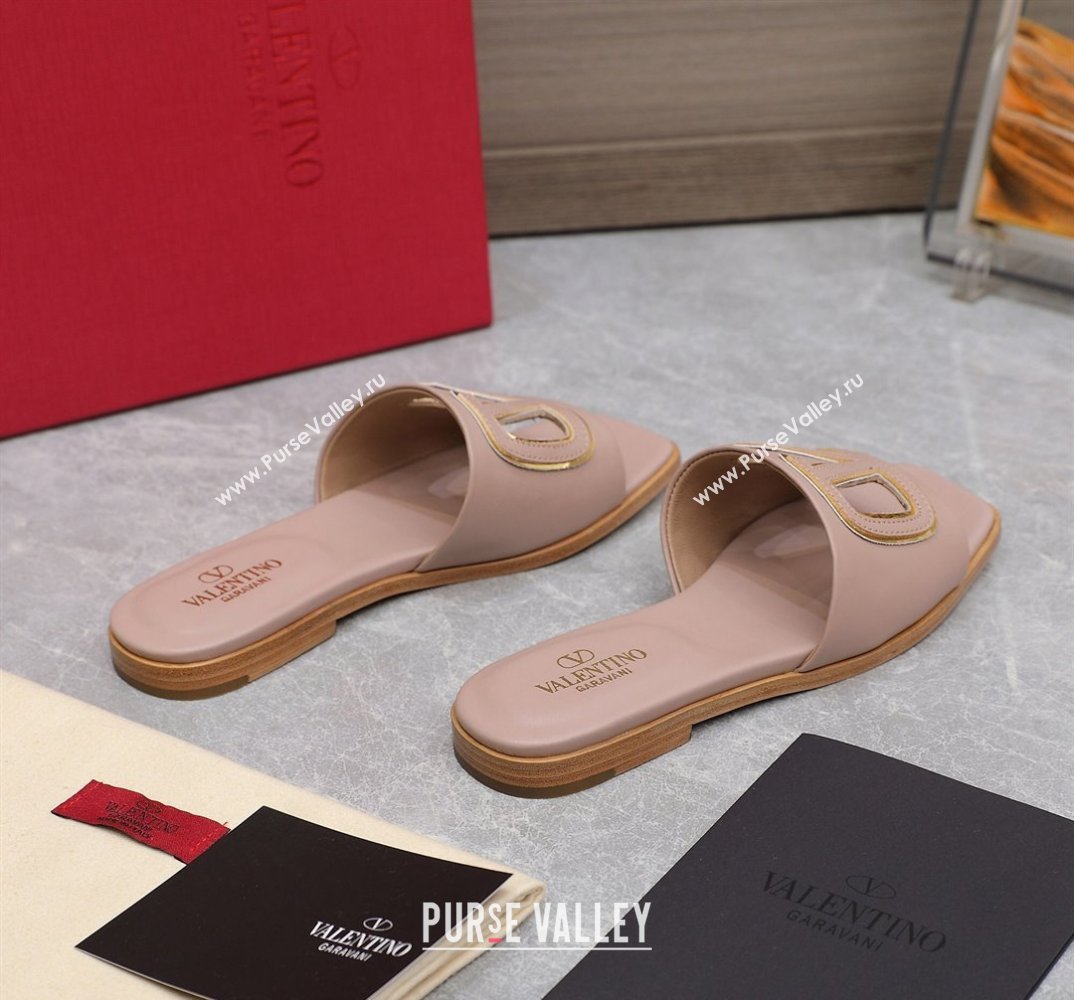 Valentino Vlogo Cut-Out Calfskin Slide Sandals Nude 2024 (hongyang-24040803)