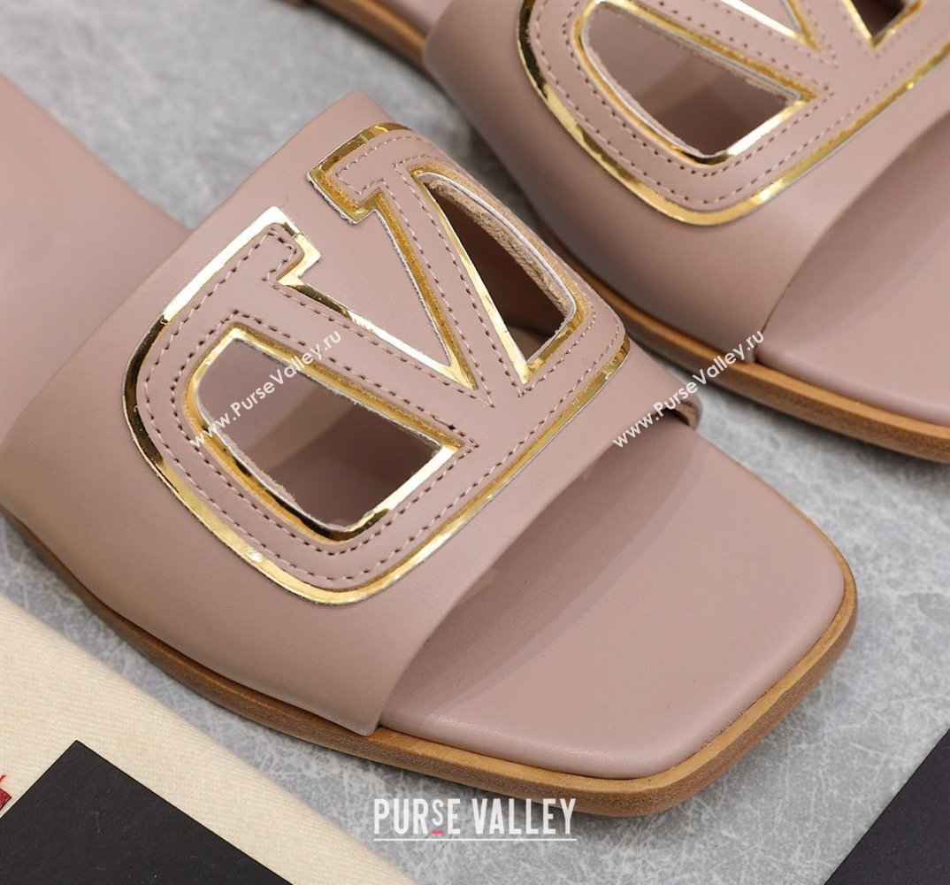 Valentino Vlogo Cut-Out Calfskin Slide Sandals Nude 2024 (hongyang-24040803)