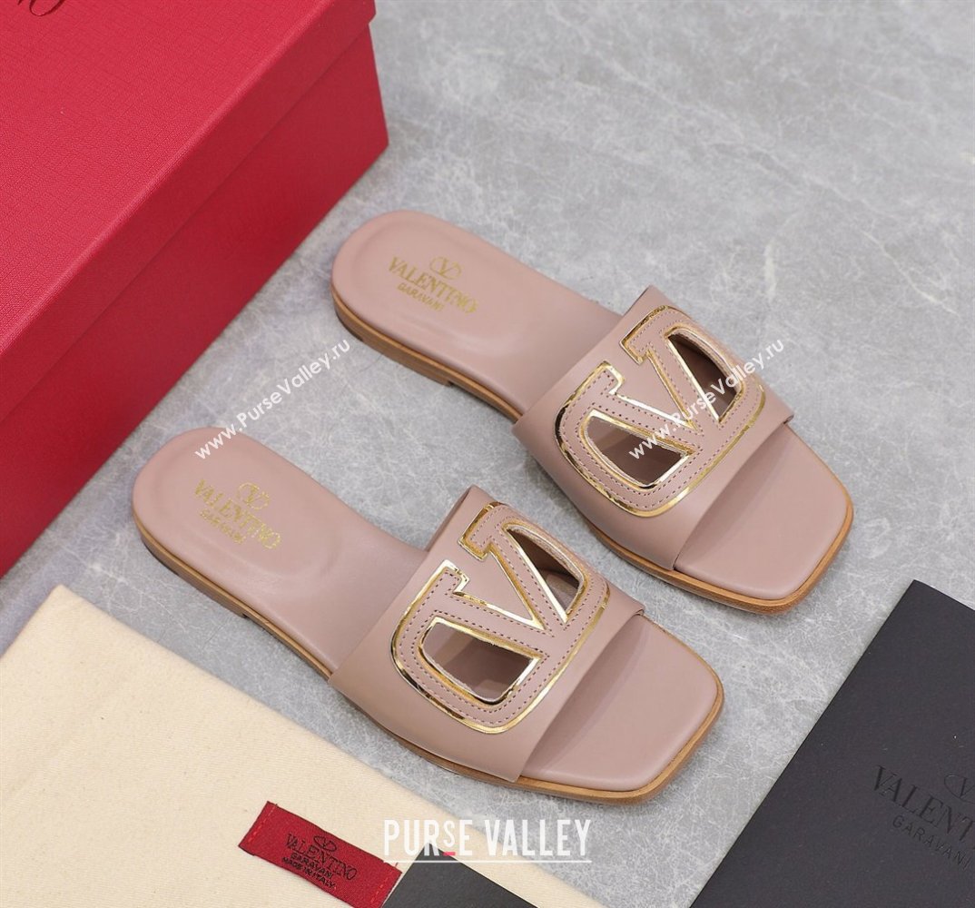 Valentino Vlogo Cut-Out Calfskin Slide Sandals Nude 2024 (hongyang-24040803)