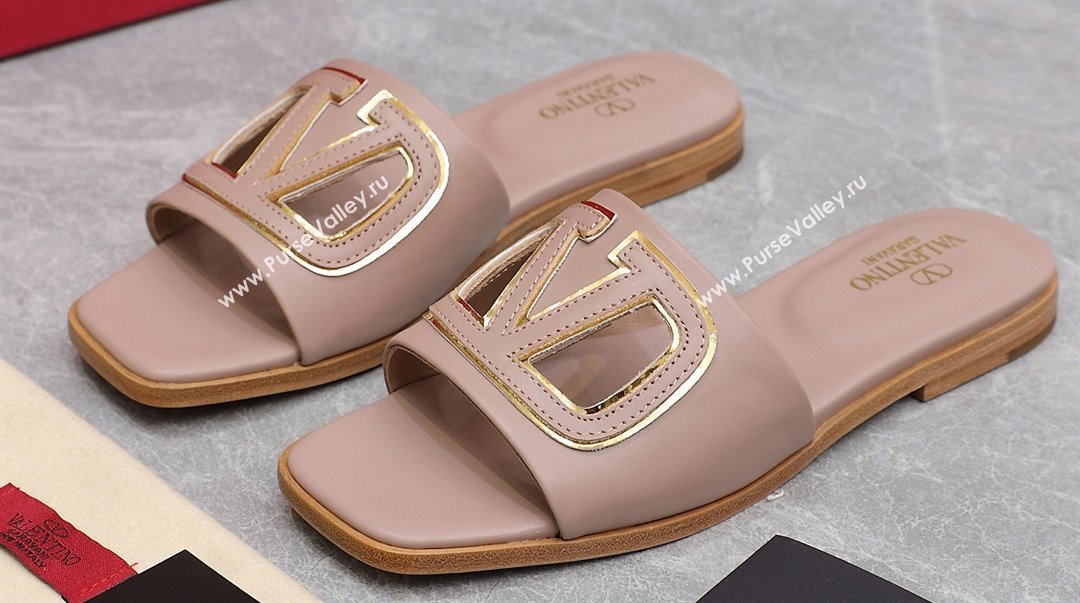 Valentino Vlogo Cut-Out Calfskin Slide Sandals Nude 2024 (hongyang-24040803)