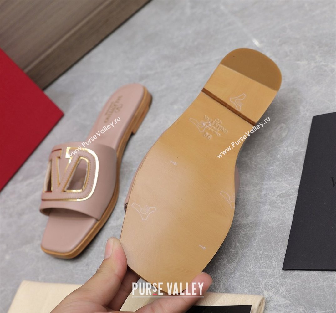 Valentino Vlogo Cut-Out Calfskin Slide Sandals Nude 2024 (hongyang-24040803)