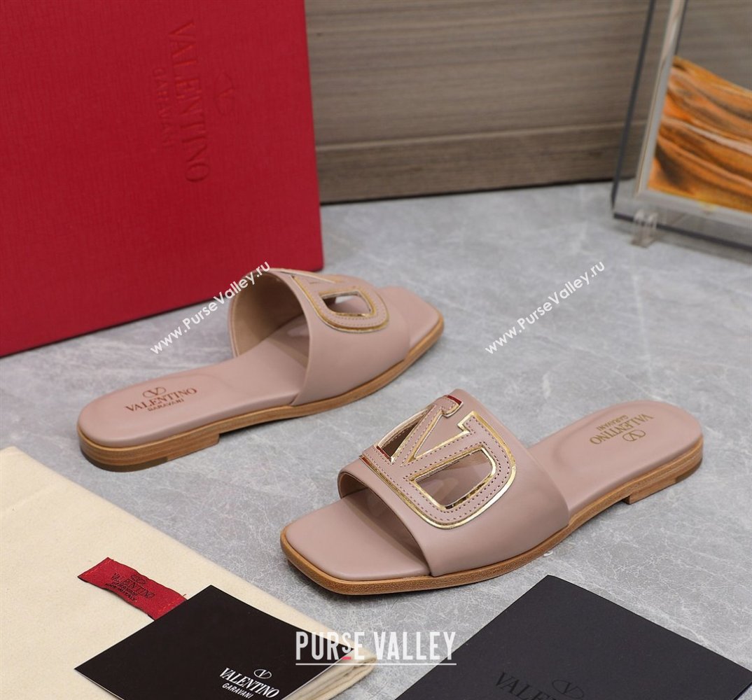 Valentino Vlogo Cut-Out Calfskin Slide Sandals Nude 2024 (hongyang-24040803)