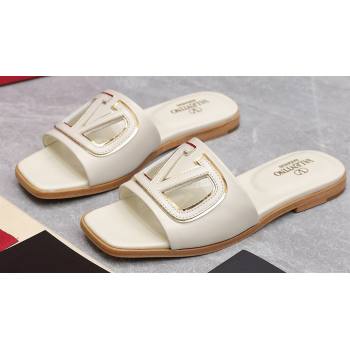 Valentino Vlogo Cut-Out Calfskin Slide Sandals White 2024 (hongyang-24040802)