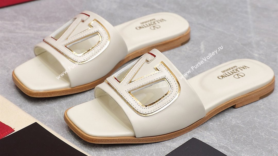 Valentino Vlogo Cut-Out Calfskin Slide Sandals White 2024 (hongyang-24040802)