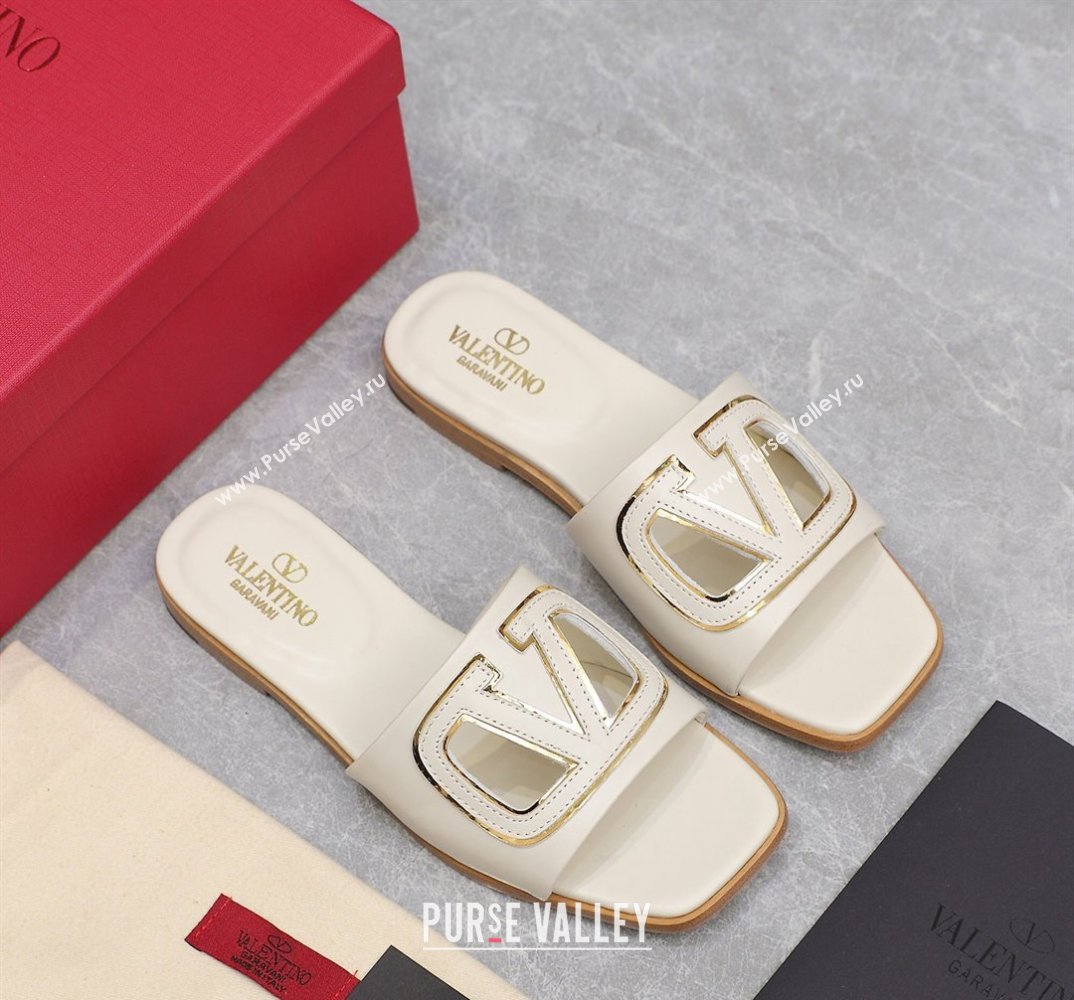 Valentino Vlogo Cut-Out Calfskin Slide Sandals White 2024 (hongyang-24040802)