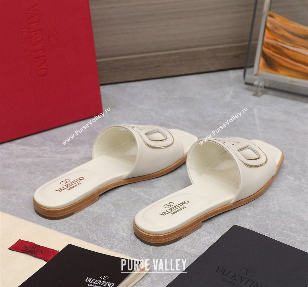 Valentino Vlogo Cut-Out Calfskin Slide Sandals White 2024 (hongyang-24040802)