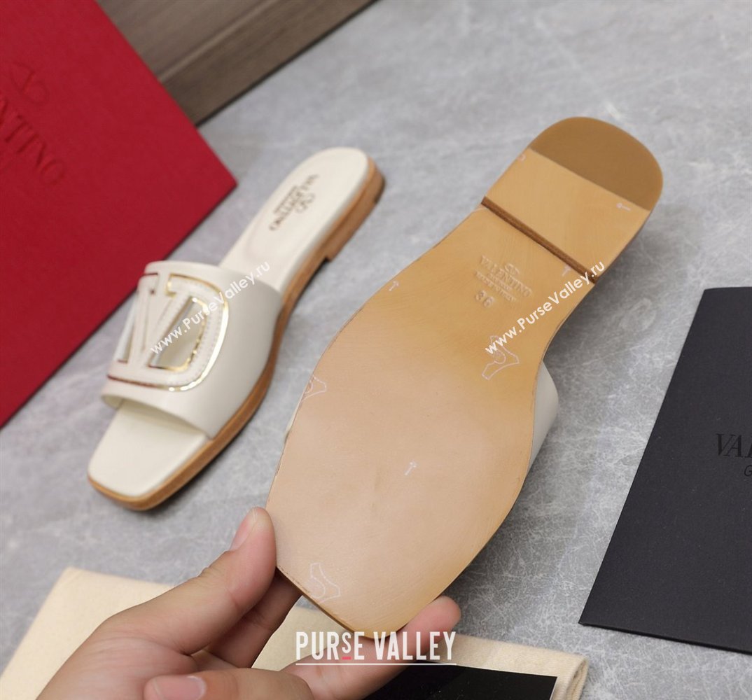 Valentino Vlogo Cut-Out Calfskin Slide Sandals White 2024 (hongyang-24040802)