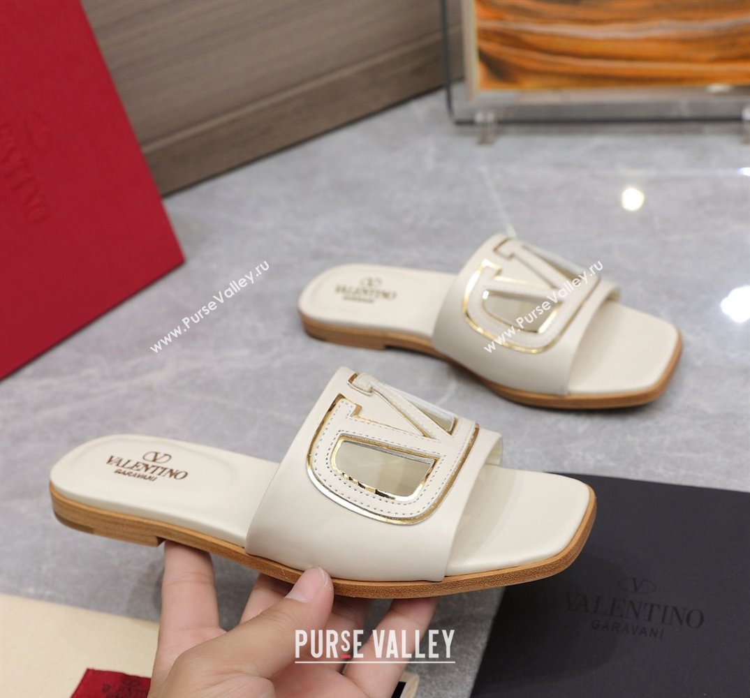 Valentino Vlogo Cut-Out Calfskin Slide Sandals White 2024 (hongyang-24040802)