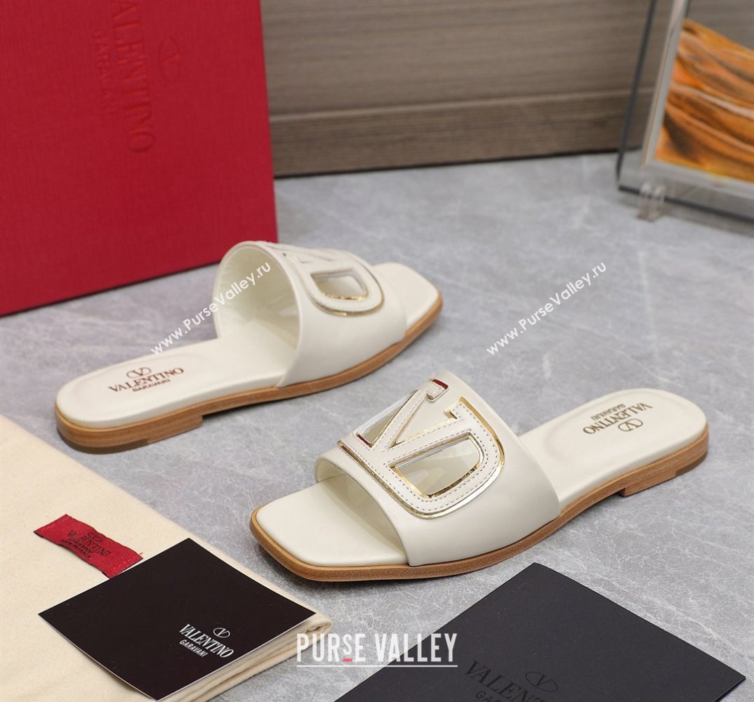 Valentino Vlogo Cut-Out Calfskin Slide Sandals White 2024 (hongyang-24040802)