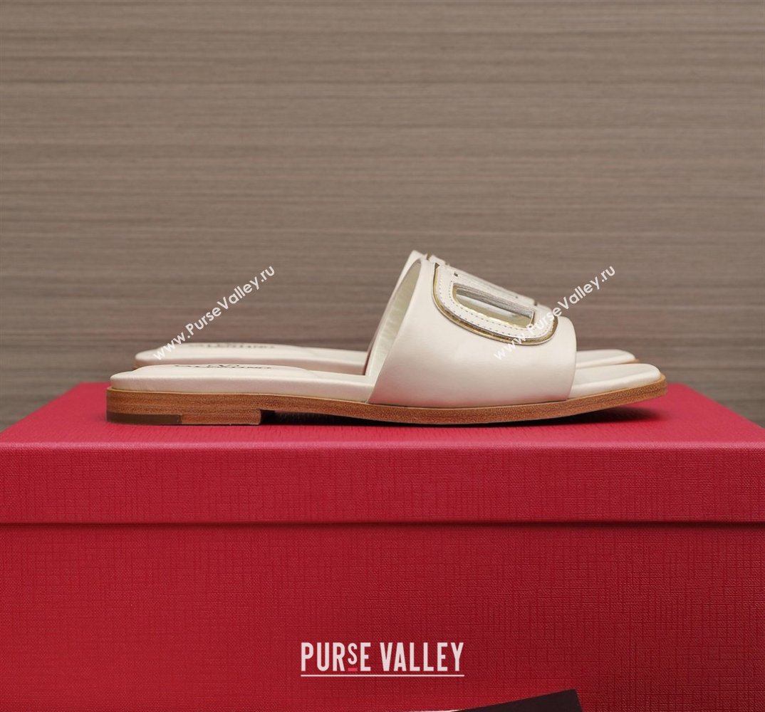 Valentino Vlogo Cut-Out Calfskin Slide Sandals White 2024 (hongyang-24040802)