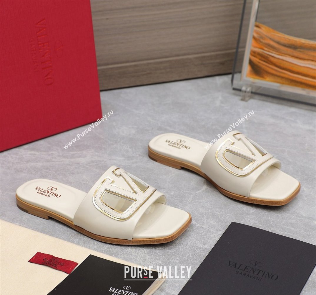 Valentino Vlogo Cut-Out Calfskin Slide Sandals White 2024 (hongyang-24040802)