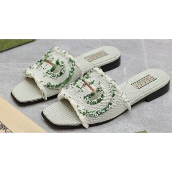 Gucci Womens Interlocking G slide sandals 782412 in canvas Green 2024 (hongyang-24040305)