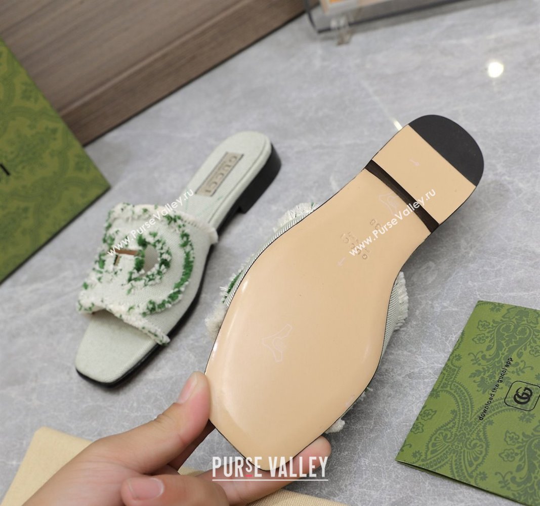 Gucci Womens Interlocking G slide sandals 782412 in canvas Green 2024 (hongyang-24040305)