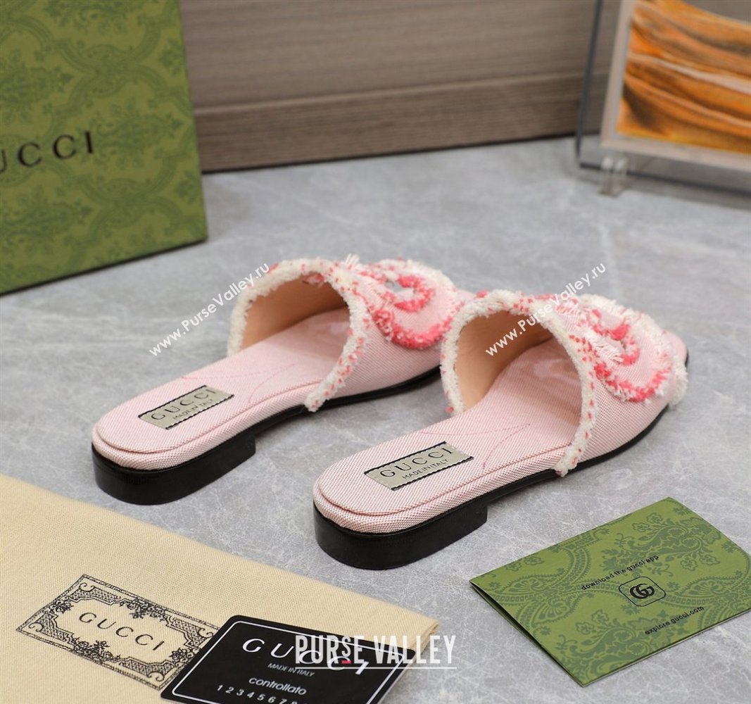 Gucci Womens Interlocking G slide sandals 782412 in canvas Pink 2024 (hongyang-24040304)
