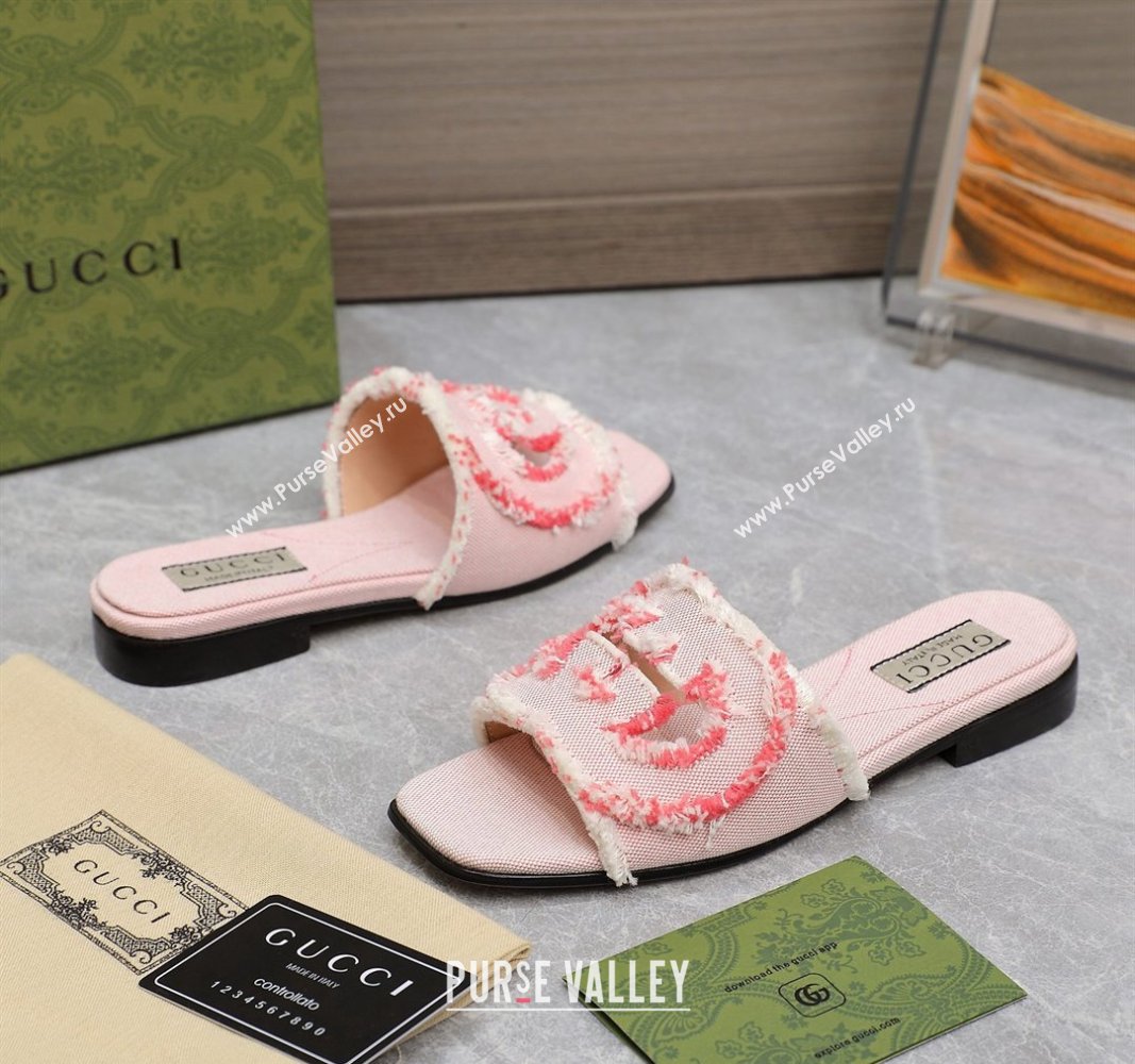 Gucci Womens Interlocking G slide sandals 782412 in canvas Pink 2024 (hongyang-24040304)