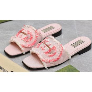 Gucci Womens Interlocking G slide sandals 782412 in canvas Pink 2024 (hongyang-24040304)