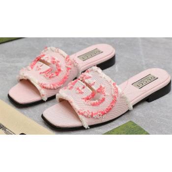 Gucci Womens Interlocking G slide sandals 782412 in canvas Pink 2024 (hongyang-24040304)