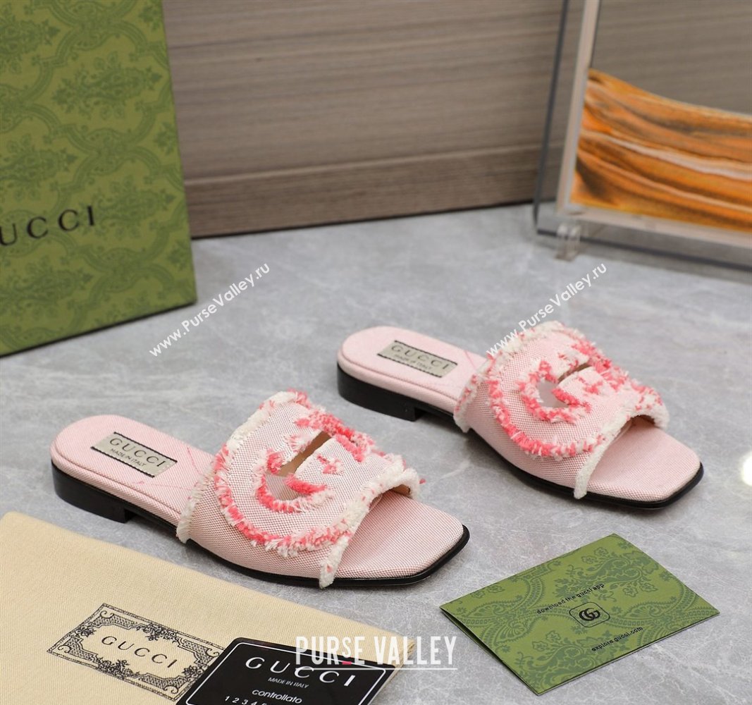 Gucci Womens Interlocking G slide sandals 782412 in canvas Pink 2024 (hongyang-24040304)