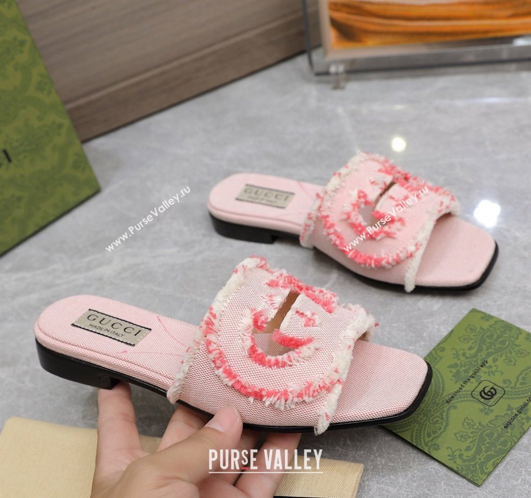 Gucci Womens Interlocking G slide sandals 782412 in canvas Pink 2024 (hongyang-24040304)