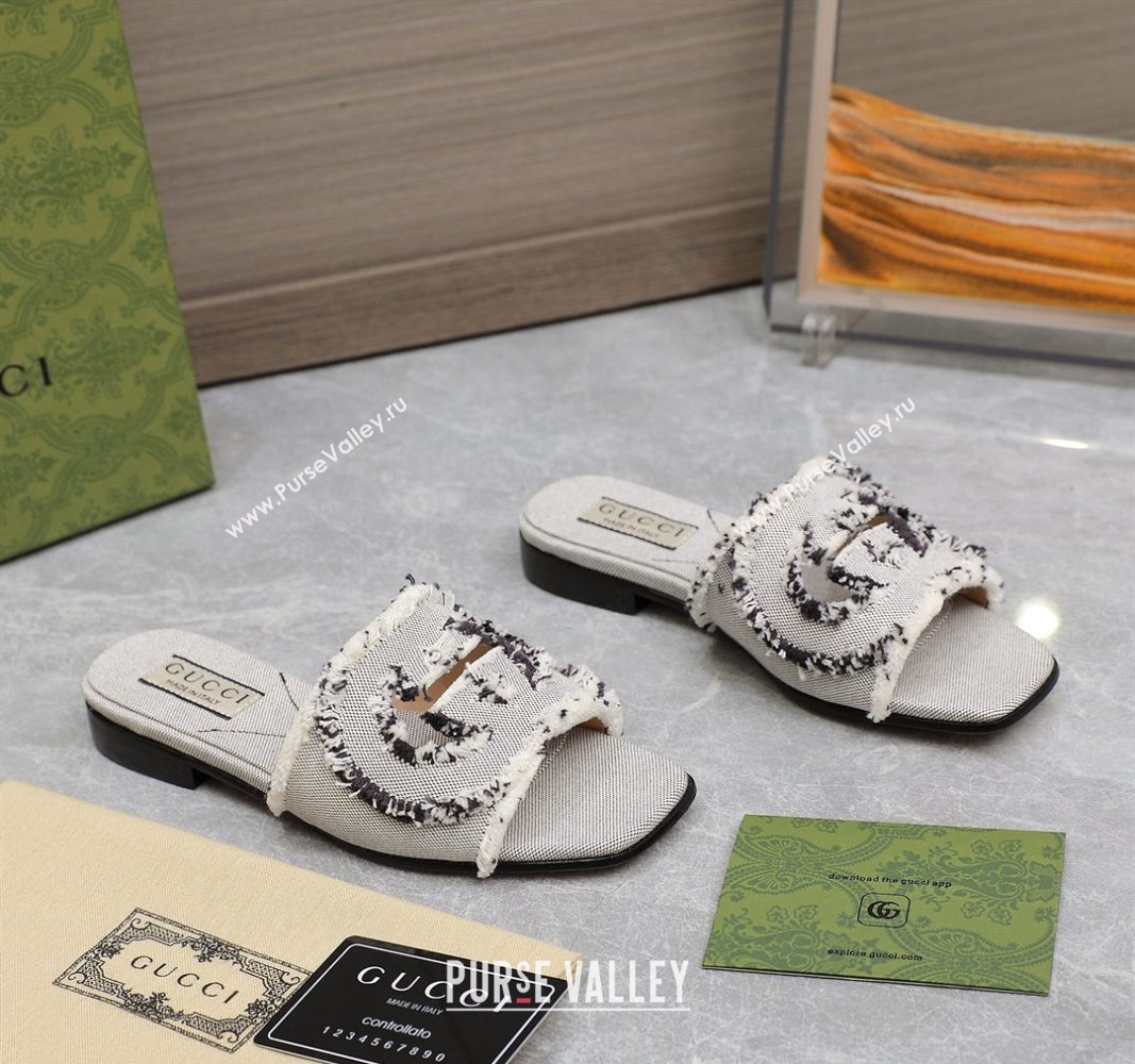 Gucci Womens Interlocking G slide sandals 782412 in canvas Gray 2024 (hongyang-24040303)