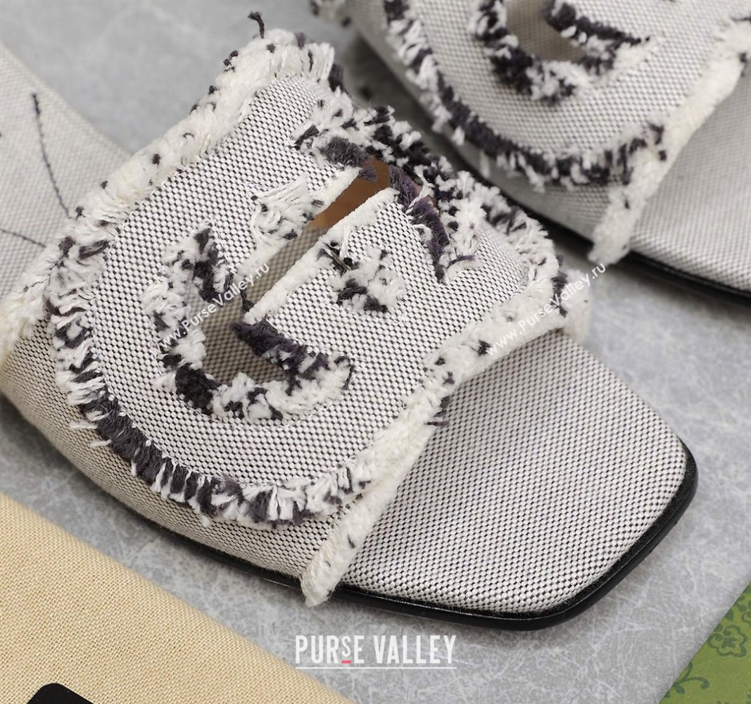 Gucci Womens Interlocking G slide sandals 782412 in canvas Gray 2024 (hongyang-24040303)