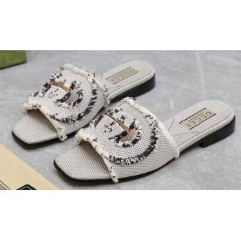 Gucci Womens Interlocking G slide sandals 782412 in canvas Gray 2024 (hongyang-24040303)