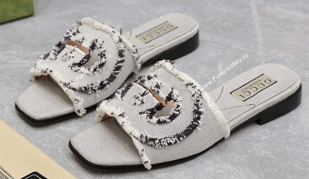 Gucci Womens Interlocking G slide sandals 782412 in canvas Gray 2024 (hongyang-24040303)