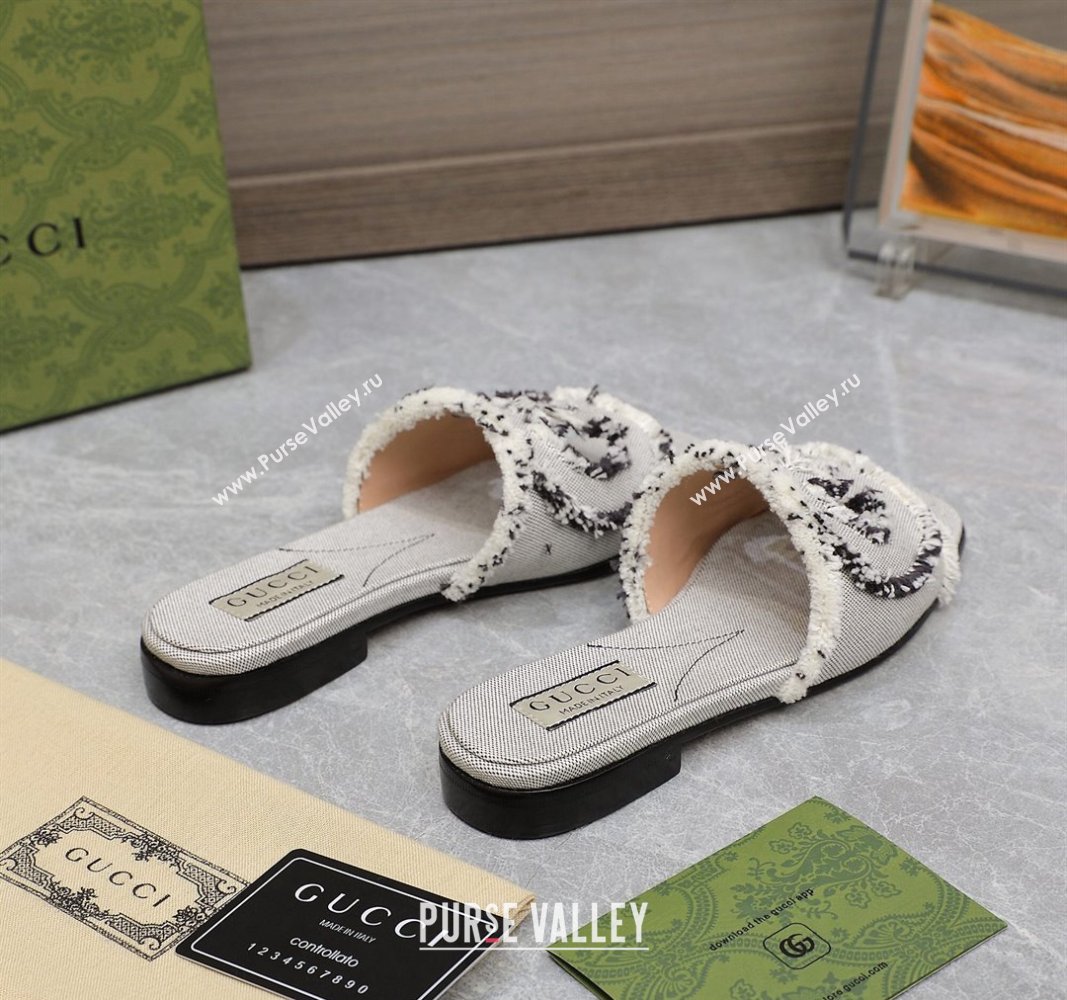 Gucci Womens Interlocking G slide sandals 782412 in canvas Gray 2024 (hongyang-24040303)